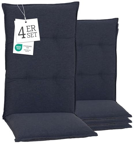 Beo® Barcelona Hochlehner Gartenstuhl-Auflagen 4er Set | Waschbar, Atmungsaktiv, UV-beständig | Made in EU, Öko-Tex Standard | Extra Dicke Sitzkissen Outdoor für Gartenmöbel