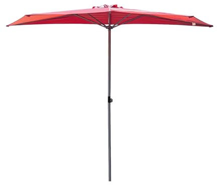 WBQYIPD 300 cm Halber Sonnenschirm Halbrunder Regenschirm Verstellbarer Terrassenschirm for den Außenbereich mit 5 Stahlrippen for den Gartenbalkon(Red)