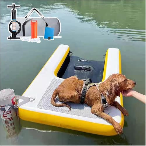 AVLLSO Rampe Flottante pour Chien Gonflable pour Bateaux & Pontons - Escalier avec Marches pour Lacs/Piscine 152x101cm Jusqu'à 104kg(Yellow)
