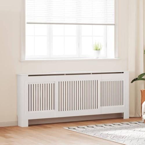 ACAGALA Heizkörperabdeckung, Heizkörper Abdeckung Mattem Weiß MDF, VertikaleLamellen, Grill, Heizungsabdeckung für Schlafzimmer Wohnzimmer Büro, 205 x 20,5 x 81,5 cm