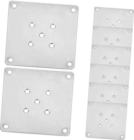 8 Stück Tischbeinhalterungen 5-loch Flach Möbelbein Montageplatten | Zinkbeschichtet, Silber, Stabile Verbindung für Möbelbeine, Einfache Installation bei Modifikation und Zubehör