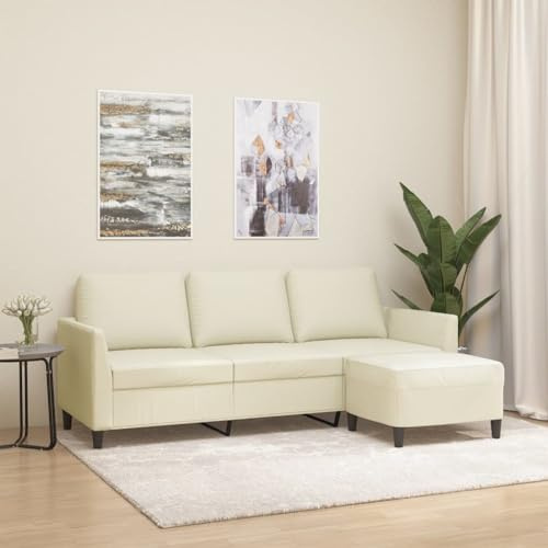 WEMYUFURN 3-Sitzer Sofa mit Hocker aus langlebigem Kunstleder, robustem Gestell und komfortabler Polsterung für Entspannung und Fernsehen, vielseitiger Hocker als Sitzgelegenheit