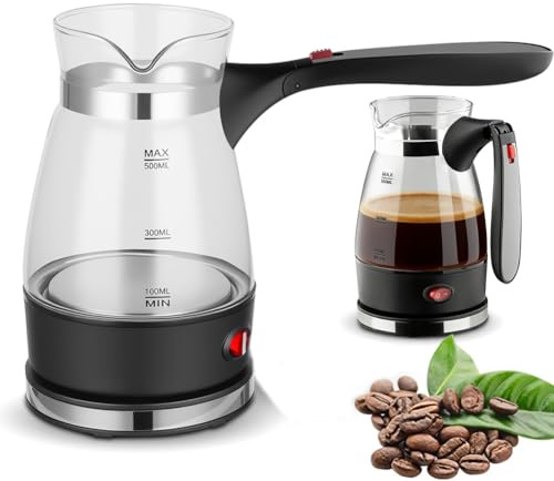 RANJIMA Cafetera Turca Eléctrica, 500ml Olla de Café Turco con Mango Ergonómico, Máquina de Café Moca y Tetera para Té Turco, Cafetera Espresso Turca Portátil