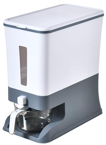 Livhome 10kg White Airtight Cereal Dispenser, Sealed Grain Storage Container, Dry Food Dispenser for Rice, Beans, Snacks, and Pet Food, Moisture-Proof Wardrobe Storage Organizer