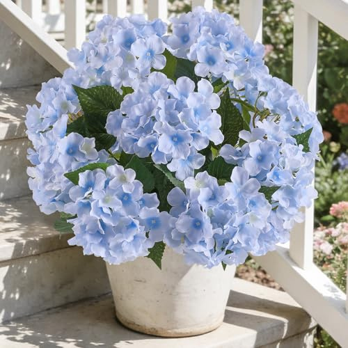 Kisflower Hortensia konstgjorda blommor, falsk hortensia, blommor, silkesblommor, buketter med stjälkar, för bordsvas, bordsuppsats, bröllopsfest, utomhusdekoration (blå, 1 st)