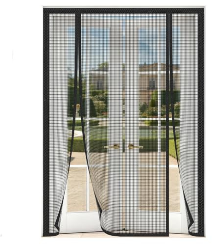MAGICDOOR Doppia Apertura Zanzariera Magnetica 145x245cm-Nero | Vetroresina Tenda Porte Anti-Zanzare, Zanzariere per Finestre Maglia Fine, Tenda Zanzariera per Francese Scorrevoli