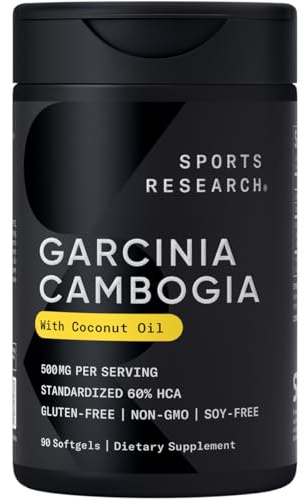 Sports Research Garcinia Cambogia Extract (60% HCA) with Extra Virgin Organic Coconut Oil | Non-GMO, Soy & Gluten Free (90 Liquid Softgels)