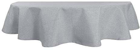 Tischdecke oval Leinenoptik 135x180 cm Silber Lotuseffekt Tischwäsche Wasserabweisend Tischtuch Fleckenabweisend Bügelfrei Abwischbar Waschbar Innen und Außen Perleffekt