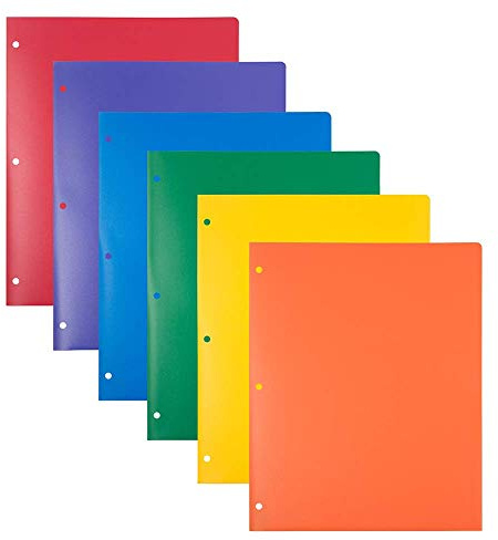 JAM PAPER Heavy Duty Plastic 3 Hole Punch Pocket Folders - Extra Tough School Folders - Assorted Primary Colors - 6/Pack