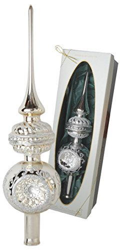 Krebs Glas Lauscha - Christbaumschmuck aus Glas - Silberne Christbaumspitze mit 3 Reflexen und aufgesetzter Form - Größe ca. 28 cm - Made in Germany