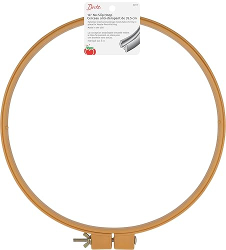 Dritz Quilting No-Slip Hoop 14-inch, Natural | Unique Design, Durable Plastic, Holds Fabric Taut While Working, Adjustable Wing Nut, Neutral Tan Color