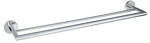 WENKO Power-Loc® Badetuchstange Duo Revello - Befestigen ohne bohren, Doppelstange, Messing, 61 x 5.5 x 11.5 cm, Chrom