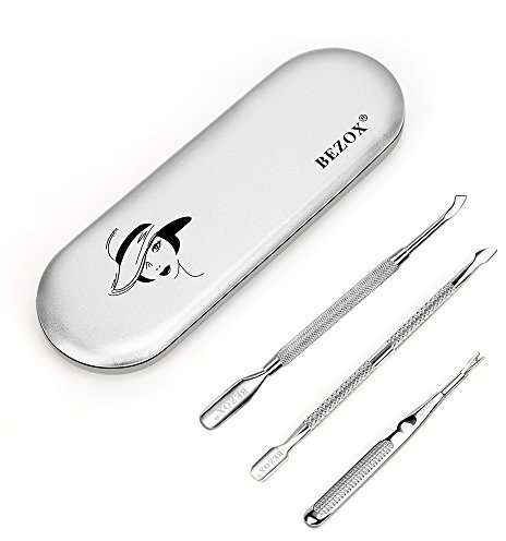 BEZOX 3 Types Cuticule Coupe Repousse Pousse Pusher Spatule - Pédicure Manucure Nail Art Soin Outils pour les ongles - Acier Inoxydable