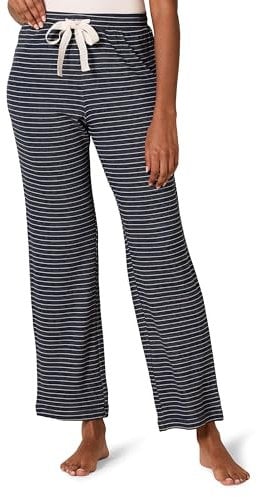 Amazon Essentials Pantalon de Pyjama d’Intérieur en Éponge Légère Femme, Bleu Marine Blanc Mini Rayures, XXL