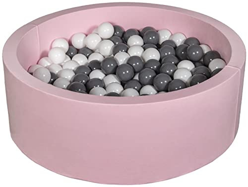 Velinda Bällebad Ballpool Kugelbad Bällchenbad Bällchenpool Kinder-Pool+300 Bällen rosa (Farbe der Bälle: weiß,grau)