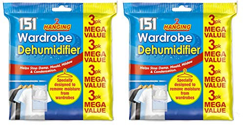 Hanging Wardrobe Dehumidifier Helps Stop Mould, Damp, Mildew, Moisture and Condensation (2 x 3pk)
