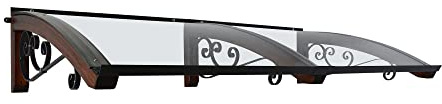 Pensilina da esterno in legno lamellare, copertura in policarbonato compatto trasparente, Modello Legno Riccio, dimensioni 100 x 250 cm, colore legno Noce scuro