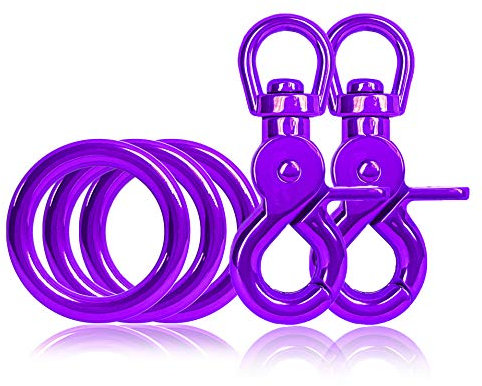 3 x O-Ring aus Stahl und 2 x Scheren-Karabiner Haken mit Dreh-Gelenk/Dreh-Kopf im Set, DIY Hunde-Leine/Hunde-Halsband, nichtrostend, Ideal mit Paracord 550, Farbe: Violett