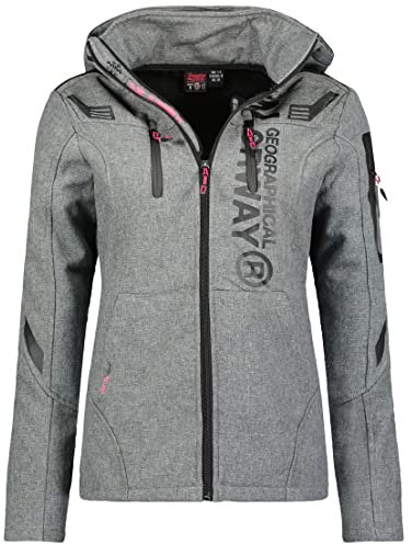 Geographical Norway trufa dama Chaqueta Softshell impermeable con capucha para exteriores para mujer, Chaqueta resistente al viento, Senderismo Esquí Otoño Invierno Primavera (Gris claro L)
