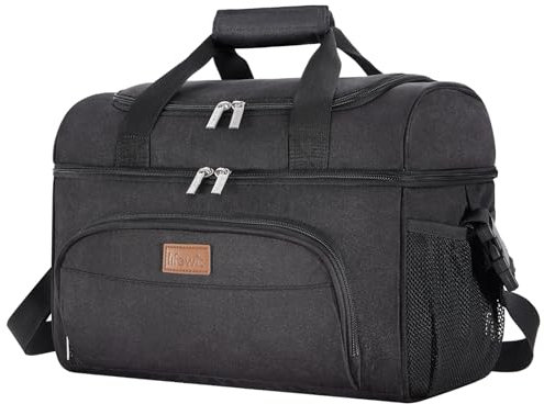 Lifewit Glacière Isotherme 23L 32-Canettes, Double Compartiment pour Courses et Pique-Nique, Plage/Sport, Réfrigérant, Noir