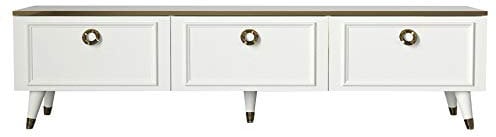 moebel17 Cornelia TV Lowboard Board Fernsehtisch Tisch Wohnwand, Weiß, Holz, viel Stauraum mit 3 Türen, für Wohnzimmer, Designerstück, runde Türgriffe, Kunststofffüße, 180 x 46,5 x 35 cm, 5187