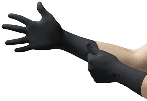 Ansell MicroFlex 93-862 Gants jetables en nitrile, sans poussière ni latex, protection professionnelle pour usage général, alimentaire et industriel, résistance chimique, noir, taille L (100 gants)