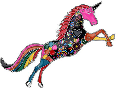 DUOWEI Broche en métal émaillé avec strass en forme de licorne - Pour vêtements, écharpes, accessoires pour femmes et enfants