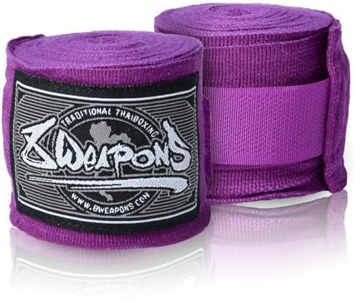 8 WEAPONS Boxbandagen 5m, Halbelastisch, Lila, Ideal für Training und Wettkampf, Verstärkter Klettverschluss, Bandagen für Muay Thai, K1, Boxen, MMA und Kickboxen