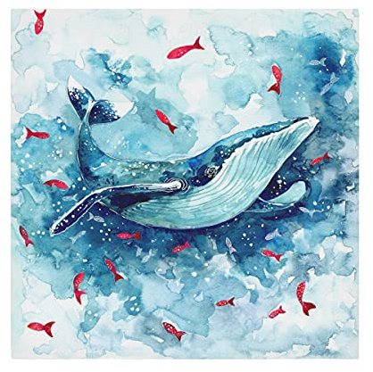 HaJie Servietten Aquarell Tropische Fische Wal Tier Dinner Serviette Papier Satin Polyester Tuch Wiederverwendbare Servietten für Tisch Kinder 50,8 x 50,8 cm, 1 Stück