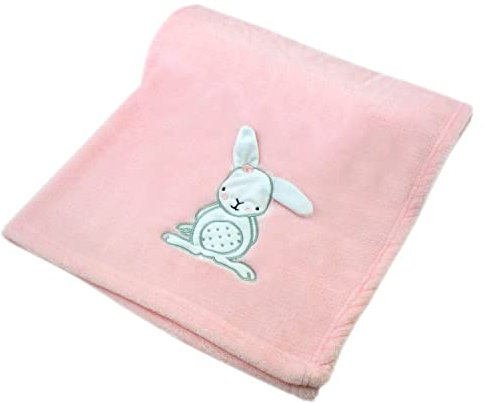 cozy racoon Babydecke | Weiche Kuscheldecke für Baby Jungen und Mädchen I Geschenk zur Taufe, Geburt oder als Erstausstattung I Rosa Decke mit Hase