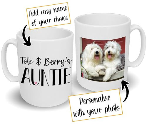Spoilt Rotten Pets Auntie Personalised Mug with Dog's or Pets Name for Fur Baby Aunties, 11oz Ceramic White Modern Slogan Mug with Handle, Perfect for Home or Office, Hot Drinks