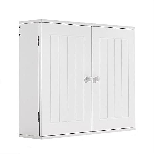 Meuble de Salle de Bain, Armoire Murale Suspendu avec 2 Portes pour Salle de Bain Couloir Salon, 60 x 15 x 50 cm, Blanc