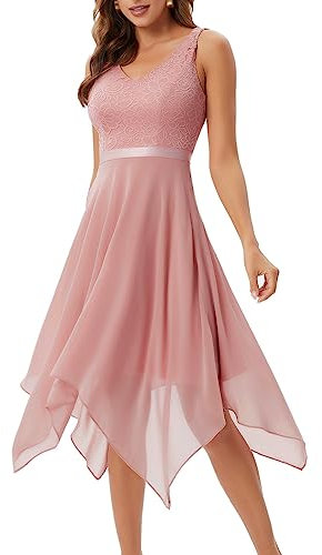 Meetjen Damen Moderne Abendkleider Knielang Brautjungfernkleider Chiffon Ärmellos Festliche Cocktaikleid Blush M