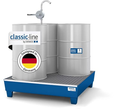 Auffangwanne classic-line aus Stahl für 4 Fässer, lackiert,unterfahrbar, m. Gitterrost,1236x1210x290