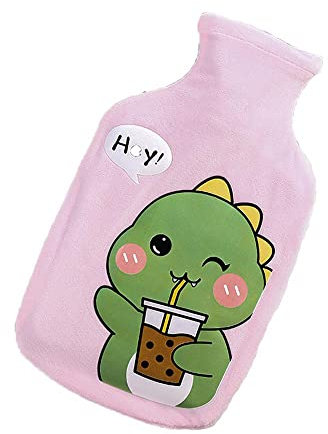Aeromdale Hot Water Bottle with Cover Mik Tea Pattern 1000ml Rubber Hot Water Bag for Pain Relief Hand Feet Warmer Gift for Women Girls - # C - 1 Pc