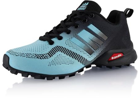 Fusskleidung® Damen Herren Wanderschuhe Atmungsaktive Trail Running Trekkingschuhe Hellblau Schwarz EU 36