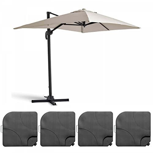 Oviala Parasol déporté 2x3 m et 4 Dalles à remplir Aluminium Blanc