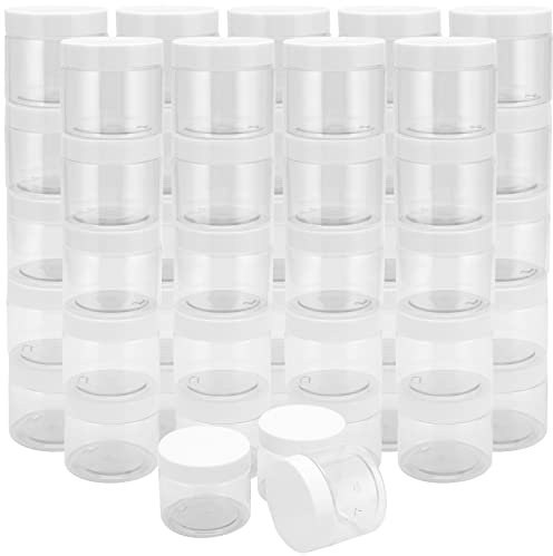 JEUIHAU 48 Pack 120ml Clear Plastic Jars with Lids, BPA-Free 4oz Empty Slime Storage Jars, Wide Mouth Plastic Container for Slime, Spices, Makeup, Grains, Crafts