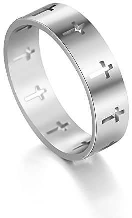 SIPURIS Kreuzring für Männer Frauen Christliche Kreuz Ringe Spinner Edelstahl Herrn Gebet Angst Ring Religiöse Hochzeit Statement Stapelbare Bandringe, 6, Edelstahl, Kein edelstein