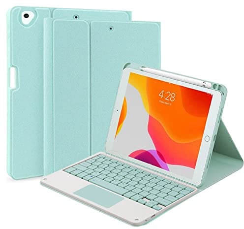 QYiiD Custodia con tastiera touchpad per iPad Pro 12,9 2017/2015 (vecchio modello, 2a e 1a generazione), tastiera wireless magnetica staccabile, Smart Folio con portapenne, verde chiaro