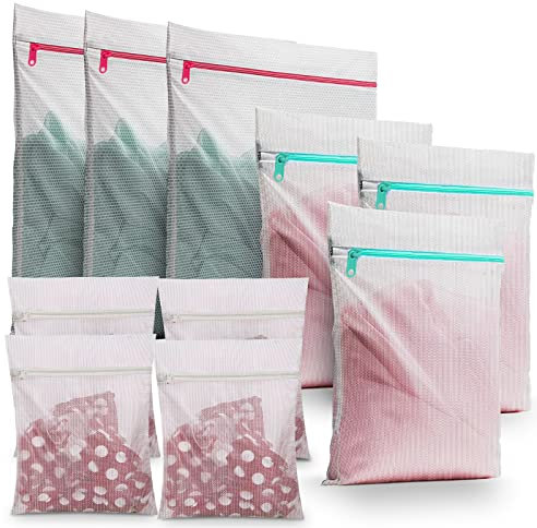 YOGINGO 10PCS Mesh Laundry Bags for Washing Machine, Delicates Laundry Bag with Zips, Fine Mesh Reuse Washing Bag for Laundry, for Delicates Blouse, Hosiery, Underwear, Bra, Lingerie, Baby Clothes