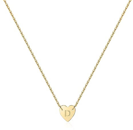 TINGN Buchstaben Halskette Gold Kette Damen, Herz Buchstaben Kette Damen Gold Initial Halskette für Frauen Kinder Herz Initial D Kette mit Buchstaben Damen Geschenke für Frauen Teenager Mädchen
