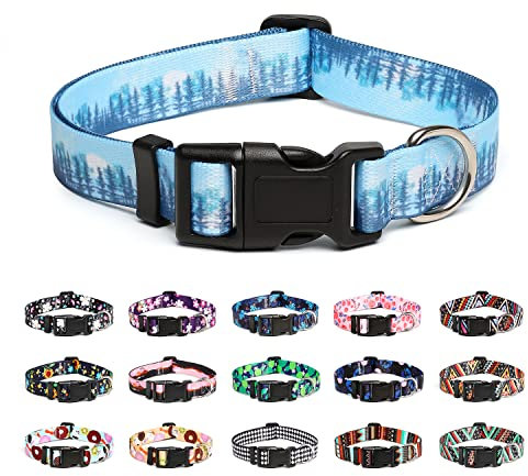 Mercano Hundehalsband Verstellbares, Weich Nylon Komfort & Robuster Gemustertes Hunde Halsband für Kleine Mittlere Große Hunde Welpen Katzen (S, Wald)