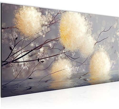 Runa Art Wandbild Pusteblumen 1 Teilig 100 x 40 cm Modern Bild auf Vlies Leinwand Abstrakt Wohnzimmer Schlafzimmer Grau Beige 044212a