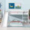 Topchances Cadre de lit cabane pour enfant avec glissière et échelle, lit superposé pour enfants avec échelle et toboggan réglables, lit inférieur réglable (blanc, 190 x 90 cm + 200 x 90 cm)
