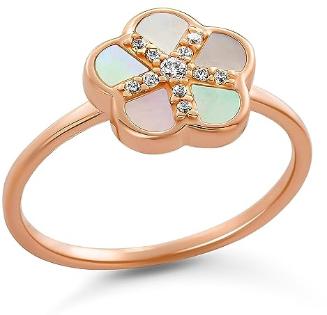 ORPHELIA 925 Silver Ring Flower with Black Mother of Pearl and Zirconium