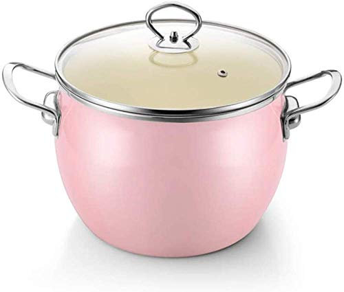 Enamel Casserole Stock Stew Pot Sauce Pan Dish Tray, Non Stick Induction Based, Stockpot Casserole with Glass Lid,-Pink