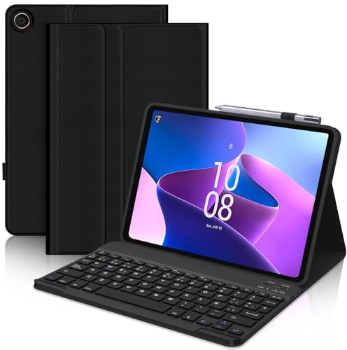 JADEMALL Funda Teclado para Lenovo Tab M10 Plus 10.6, Teclado Magnético Extraíble Inalámbrico Bluetooth con Español Ñ para Tablet Lenovo Tab M10 Plus (3.ª generación) 10.6 Pulgadas 2022, Negro