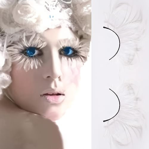 Dorisue Cils blancs d'Halloween à double lèvre blancs extra longs en plumes extra longues extension costume reine cils
