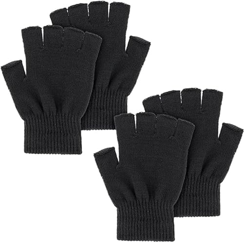 LATRAT Varma stretchiga vinterhandskar med halvfingrar för män och kvinnor, datordrift, 2 par kort svart, one size